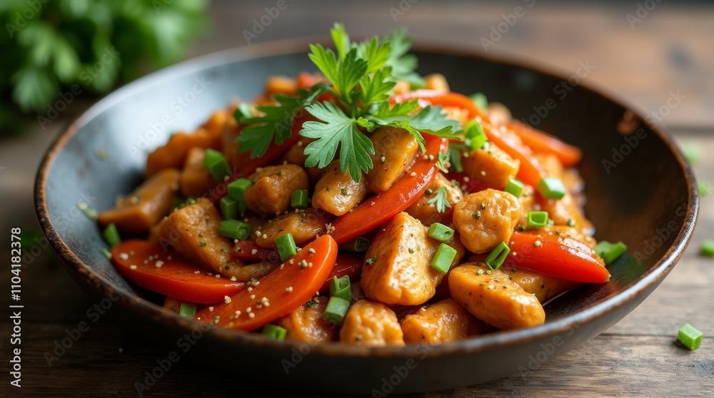 Delicious Paleo chicken stir-fry with bell peppers and broccoli