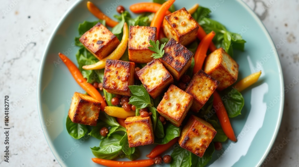Healthy tofu stir-fry with fresh vegetables, vibrant and appetizing