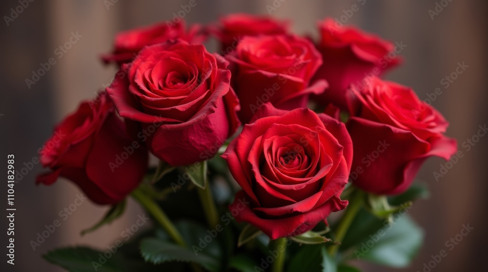 Beautiful bouquet of red roses elegantly arranged in a glass vase Beautiful bouquet of red roses elegantly arranged in a glass vase