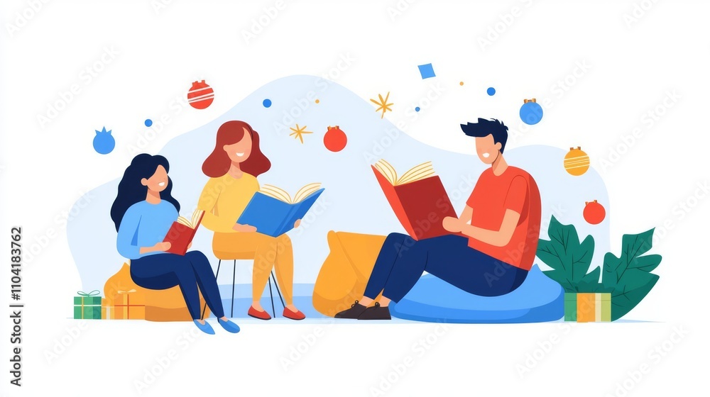 Friends enjoying reading together at home. Friends enjoying reading together at home.