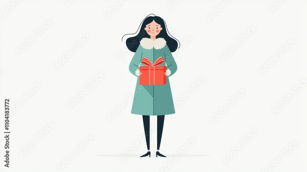 Happy woman holding a gift in seasonal attire. Happy woman holding a gift in seasonal attire.