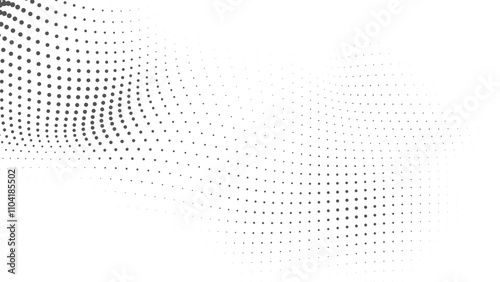Black and White Halftone Wave Pattern, Wave halftones geometric dots, Illustration halftone effect round shape. Dynamic Vector Halftone Design for Stylish Product Graphics