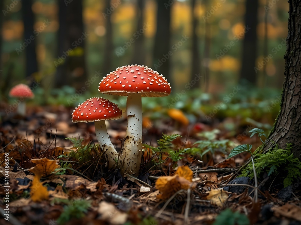 Fototapeta premium Amanita Muscaria mushrooms in an autumn forest.