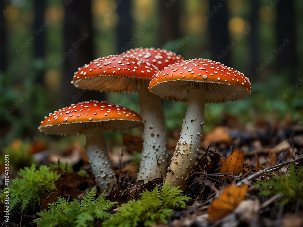 Fototapeta premium Amanita Muscaria mushrooms in an autumn forest.