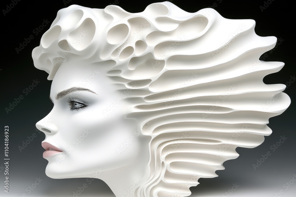 Female sculptural profile with abstract hair design Female sculptural profile with abstract hair design