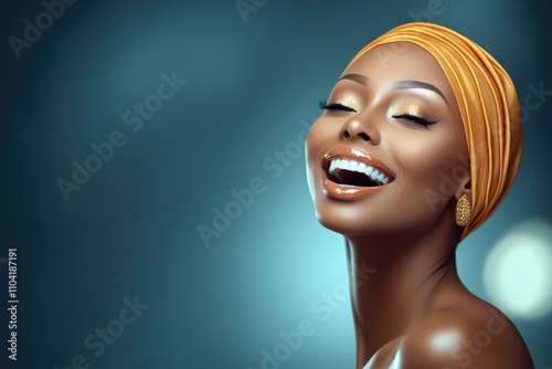 Radiant african female smiling with joy and confidence in turban