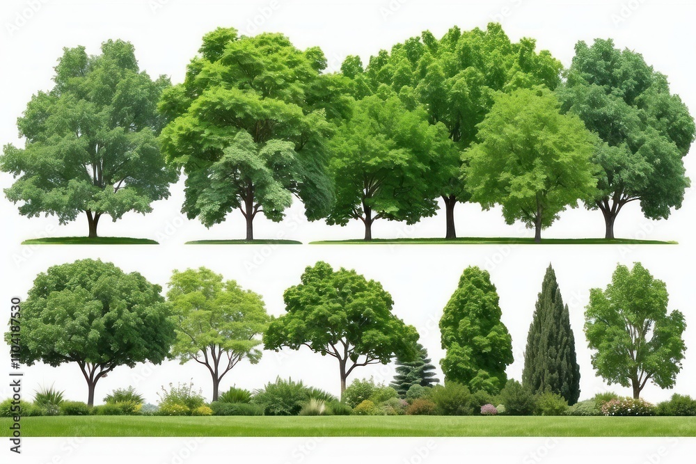 Trees isolated on white background, tropical trees isolated used for design, advertising and architecture Trees isolated on white background, tropical trees isolated used for design, advertising and architecture