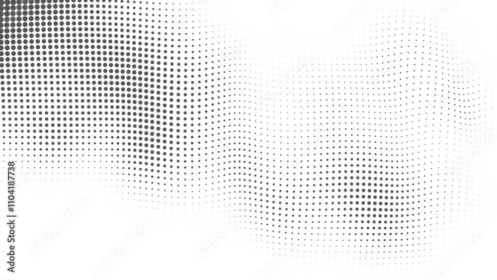 Black and White Halftone Wave Pattern, Wave halftones geometric dots, Illustration halftone effect round shape. Dynamic Vector Halftone Design for Stylish Product Graphics
