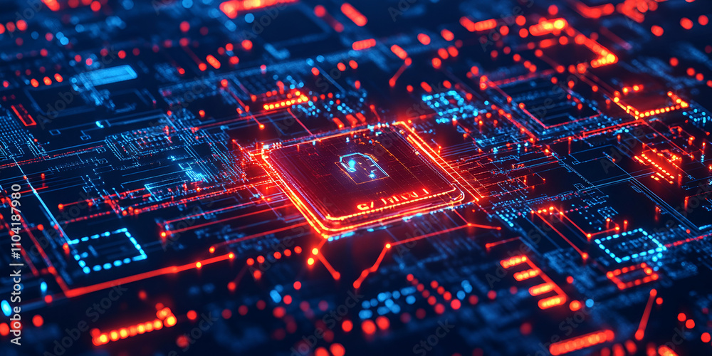 Cybersecurity Concept with Glowing Circuit Board and Lock Icon Cybersecurity Concept with Glowing Circuit Board and Lock Icon