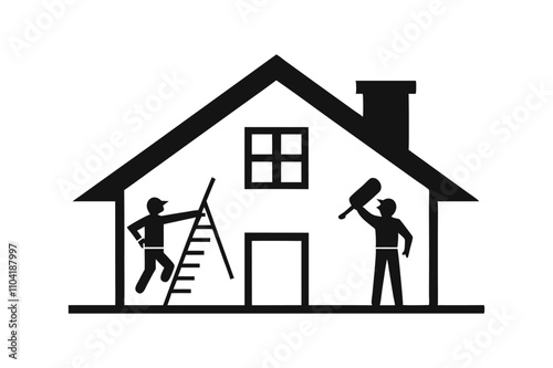 Home Repair Contractors silhouette black vector art illustration.