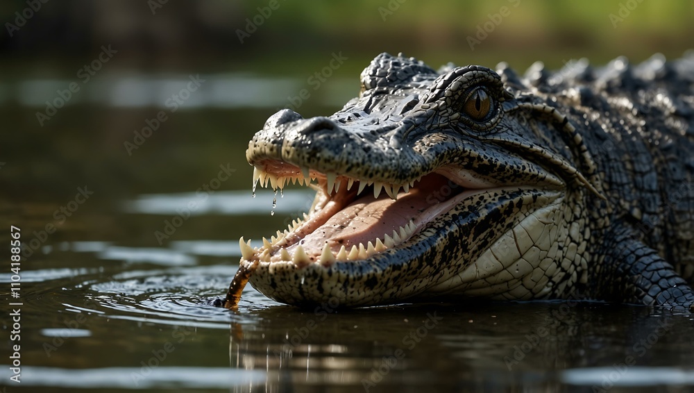 An alligator with a leech hanging from its mouth. An alligator with a leech hanging from its mouth.