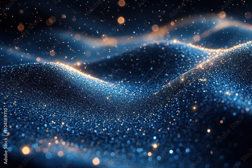 Obraz premium A shimmering abstract representation of waves with sparkling particles.
