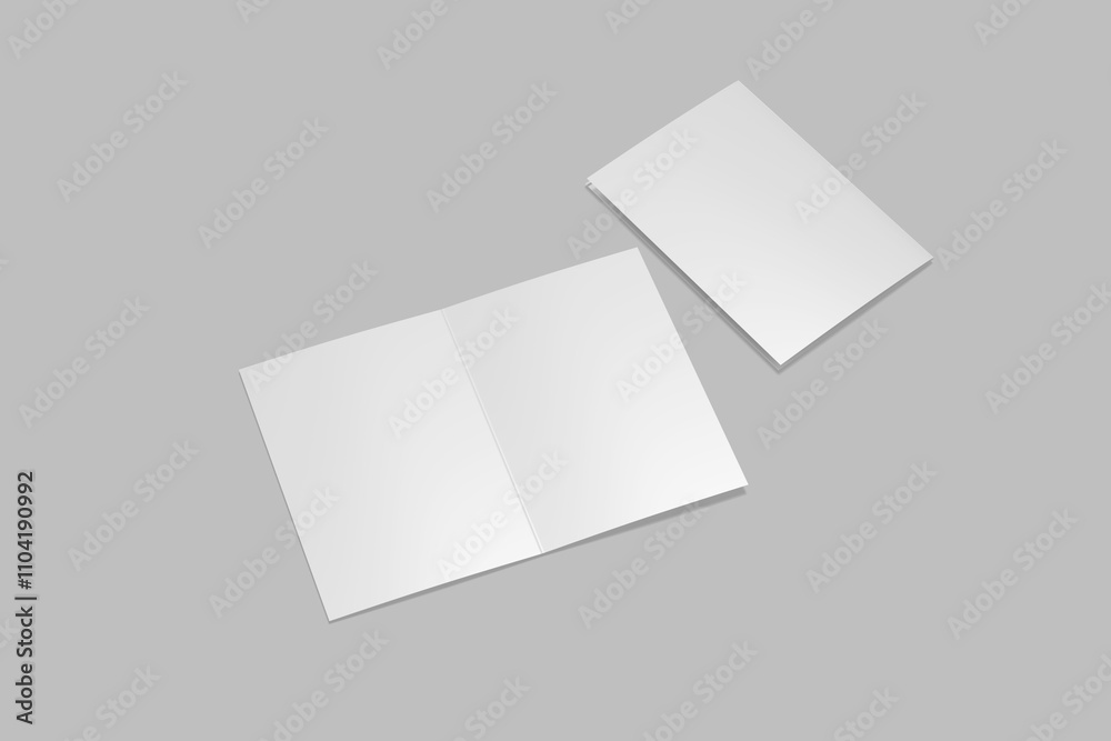 Realistic blank A5 or A4 bifold brochure for mockup. Paper illustration. 3D Render. Realistic blank A5 or A4 bifold brochure for mockup. Paper illustration. 3D Render.