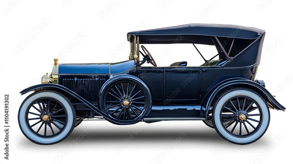 Fototapeta premium Vintage Old Car from the 1900s, on White Background, Wallpaper, Cover and Screen for Smartphone, PC, Laptop, 9:16 and 16:9 Format