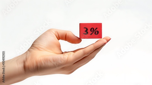 Hand Holding a Percentage Symbol Isolated on a White Background, Representing Finance, Calculations, and Statistical Analysis in a Clear and Concise Visual