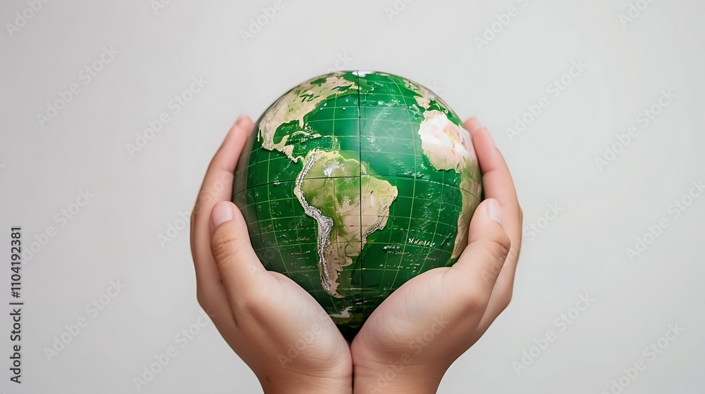 Hands Holding a Green Globe Earth Isolated on a White Background, Symbolizing Environmental Awareness, Sustainability, and Global Care for Our Planet Hands Holding a Green Globe Earth Isolated on a White Background, Symbolizing Environmental Awareness, Sustainability, and Global Care for Our Planet