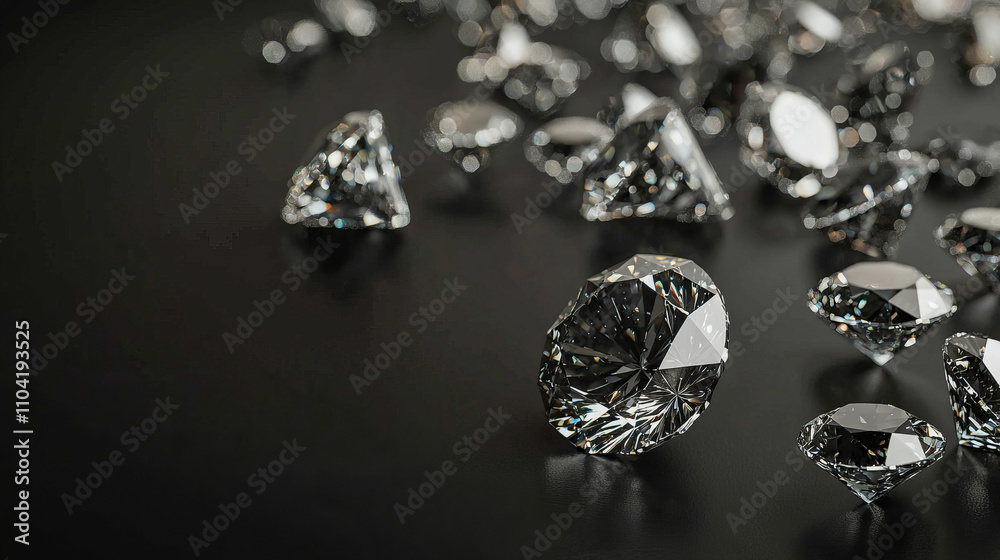 Shiny diamonds scattered on dark surface Shiny diamonds scattered on dark surface