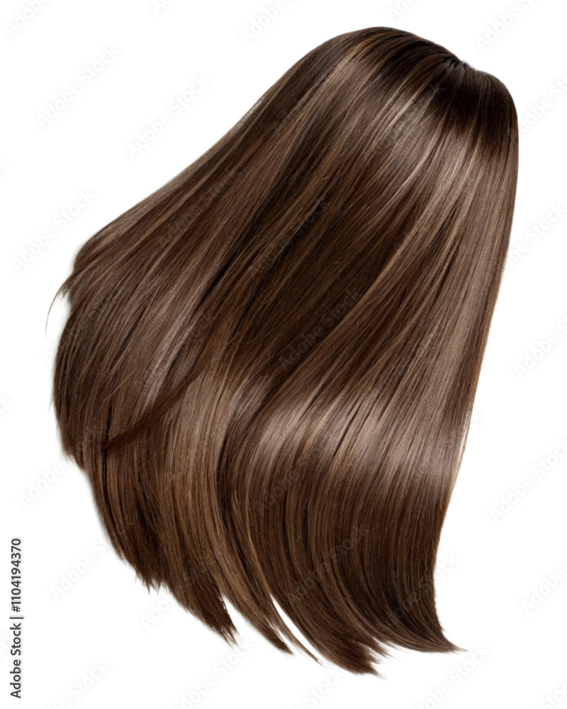 Realistic photo of a smooth silky strand of hair, brown strands flow beautifully and smoothly on white or transparent background Realistic photo of a smooth silky strand of hair, brown strands flow beautifully and smoothly on white or transparent background