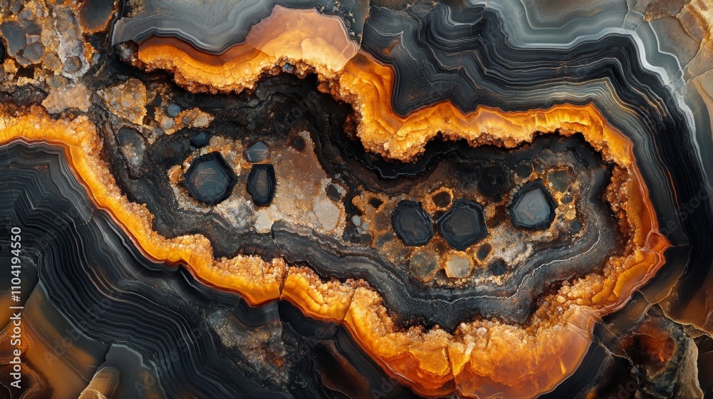 Fototapeta premium Stunning Orange and Black Agate Stone with Intricate Patterns and Unique Textures