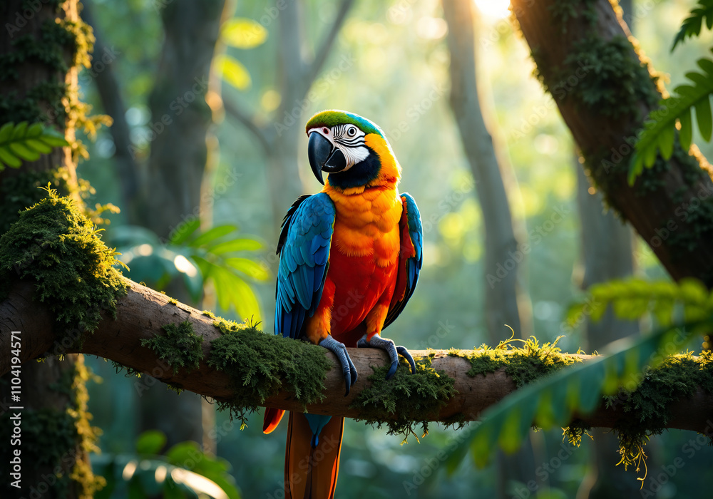 Obraz premium Colorful Parrot in Lush Rainforest Setting with Vibrant Feathers