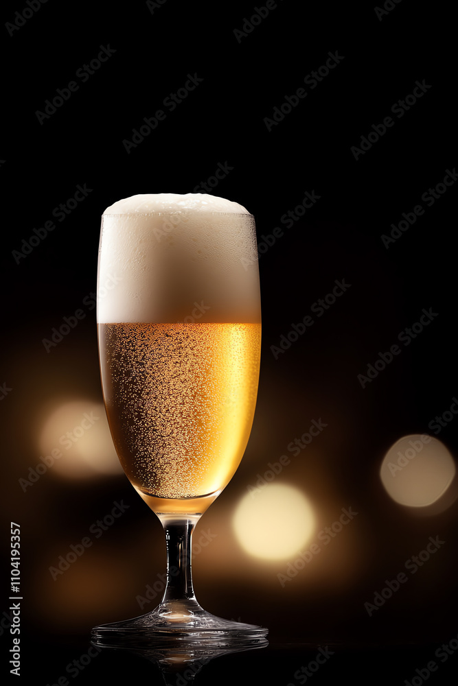 Cold beer glass with a smooth, frothy head, set in a luxury lounge atmosphere Cold beer glass with a smooth, frothy head, set in a luxury lounge atmosphere