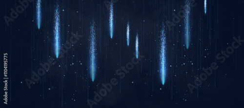 Abstract blue vertical glow. Bright stream of light flickering rays on dark background. Luxury background for design and vector illustrations.
