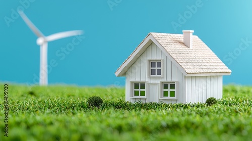 Wallpaper Mural Energy-efficient and sustainable model house with a wind turbine. Torontodigital.ca