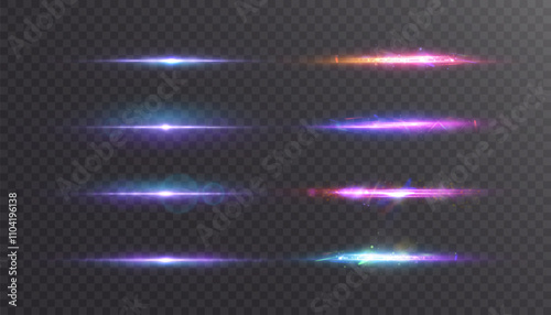 Abstract colored horizontal light with flickering glare and laser effect. For graphic design and game interfaces.	