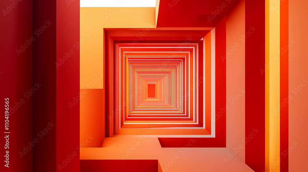 Abstract orange and red geometric pattern with forced perspective. Geometric. Illustration Abstract orange and red geometric pattern with forced perspective. Geometric. Illustration