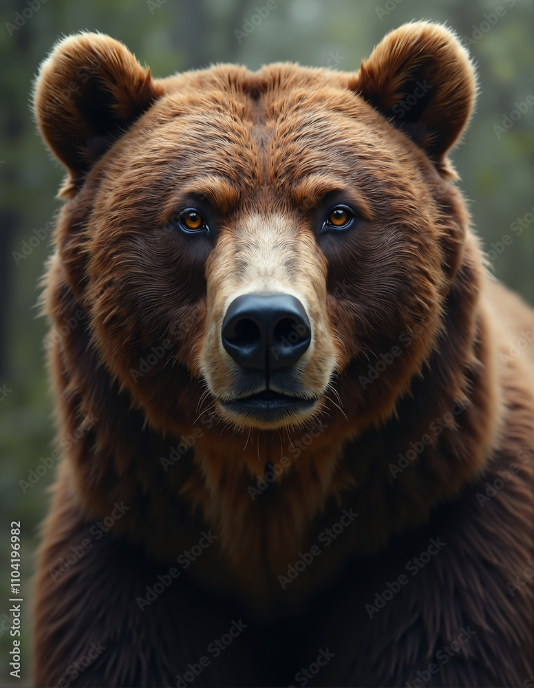 Majestic brown bear staring intently in wilderness close up portrait Majestic brown bear staring intently in wilderness close up portrait