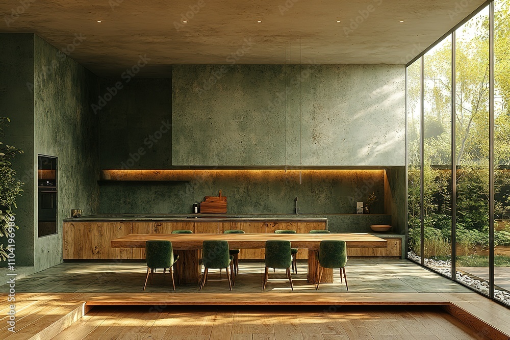 custom made wallpaper toronto digitalA large, open kitchen with a wooden dining table and chairs