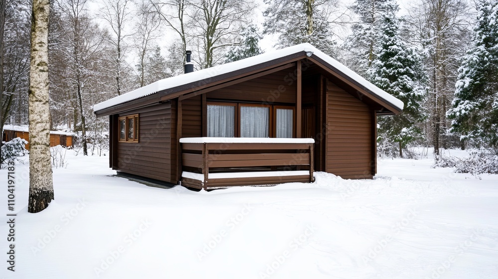 Wooden house surrounded by freshly fallen snow in a natural setting Wooden house surrounded by freshly fallen snow in a natural setting