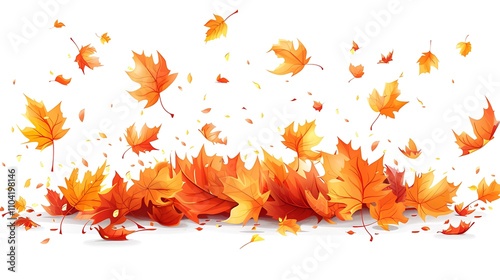 Maple Autumn Leaf Pile Isolated on a White Background, Capturing the Vibrant Colors and Natural Beauty of Fall Foliage