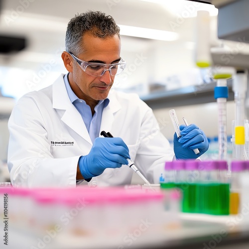 Researcher investigating the role of telomerase in cellular aging, telomerase cellular study, longevity focus photo