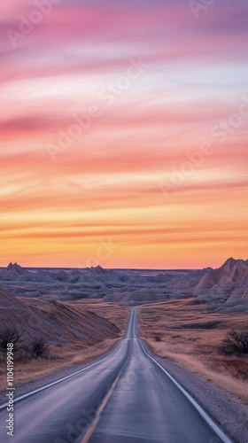 Wallpaper Mural Scenic road winding through the badlands at sunset with vibrant sky colors Torontodigital.ca