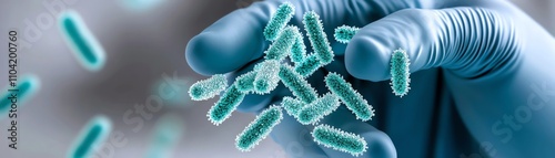 Scientist studying bacterial quorum sensing and its impact on host cells, quorum sensing research, microbial communication