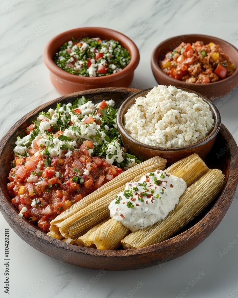 Delicious mexican cuisine tamales salsa and cream home kitchen food bright fresh ingredients culinary art Delicious mexican cuisine tamales salsa and cream home kitchen food bright fresh ingredients culinary art