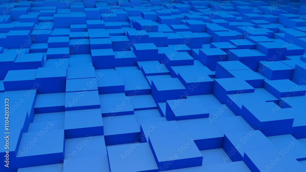 Abstract perspective modern architecture 3D background with blue cubes on the wall Abstract perspective modern architecture 3D background with blue cubes on the wall