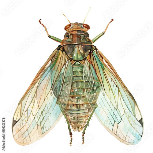 A watercolor of Cicada, isolated on a white background. Cicada vector.