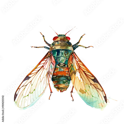 A watercolor painting of Cicada, isolated on a white background. Cicada vector.