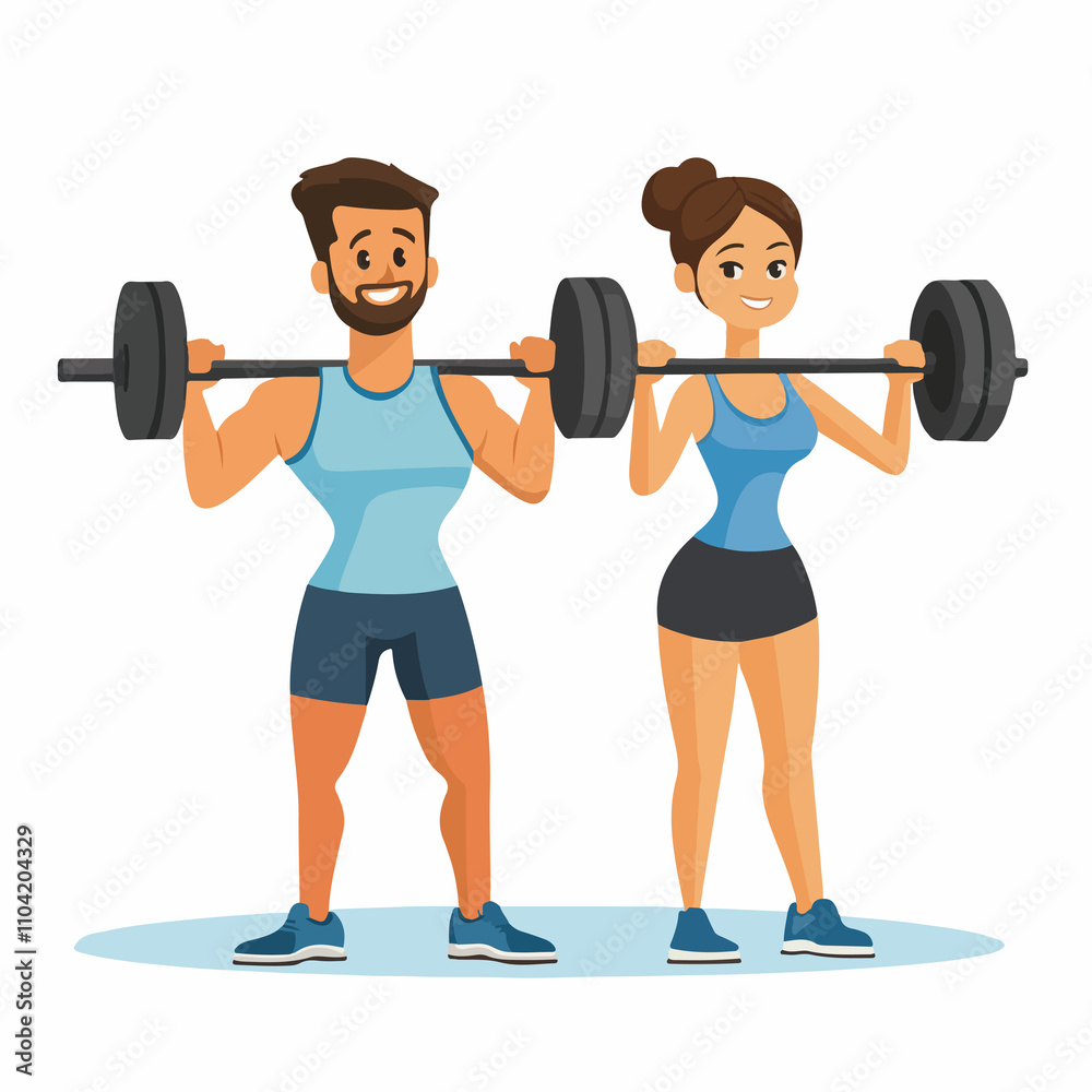 Fitness Couple Training Weights in Sports Cart Fitness Couple Training Weights in Sports Cart