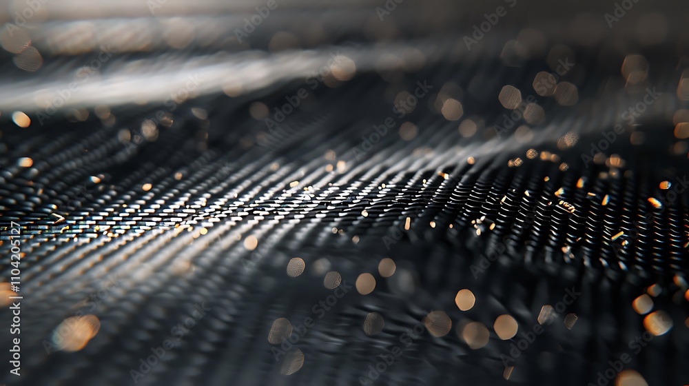 Fototapeta premium A close-up macro shot of a textured surface with a metallic sheen. The surface is covered in intricate patterns and lines, creating a dynamic and visually interesting composition