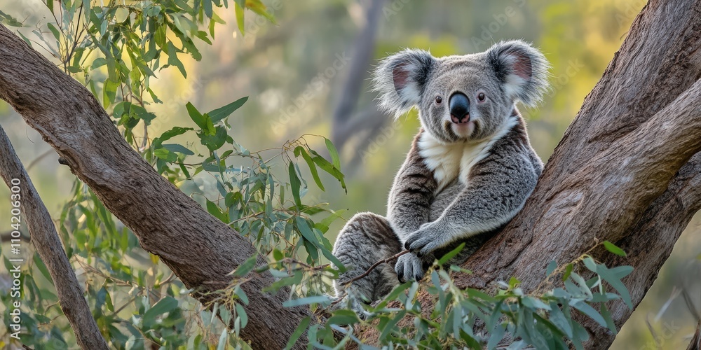 Fototapeta premium Koala Sitting in Eucalyptus Tree, Australia