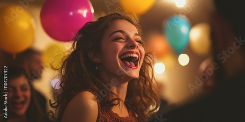 Joyful Young Woman Laughing at Party