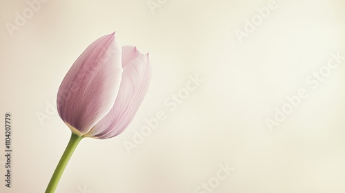 A single pastel lilac tulip against a soft cream background, close-up shot, Minimalist style