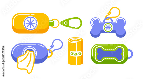 Maintain a clean environment by picking up after your dog. Use biodegradable dog waste bags and a convenient dispenser while walking your pet for eco-friendly cleanup. Vector illustration.