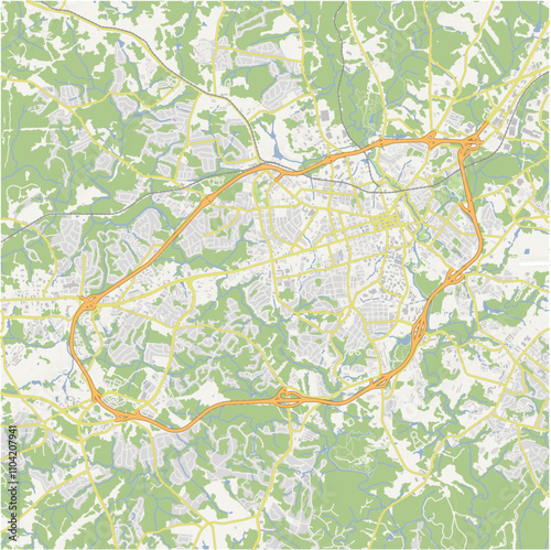 Map of Athens in Georgia in a normal road map style. Contains layered vector with roads water, parks, etc.
