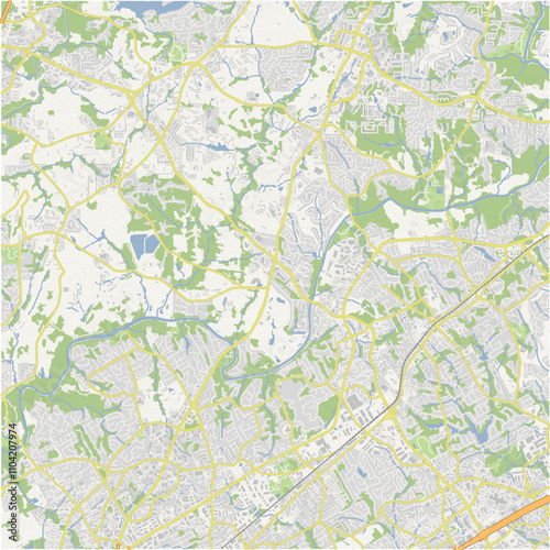 Map of Johns Creek in Georgia in a normal road map style. Contains layered vector with roads water, parks, etc.