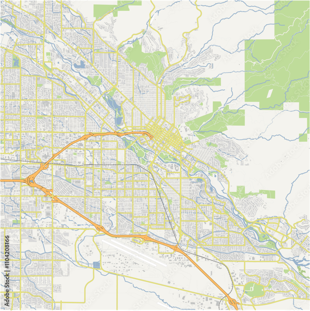 Map of Boise in Idaho in a normal road map style. Contains layered vector with roads water, parks, etc. Map of Boise in Idaho in a normal road map style. Contains layered vector with roads water, parks, etc.