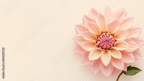 A single pastel pink dahlia against a soft cream background, close-up shot, Minimalist style